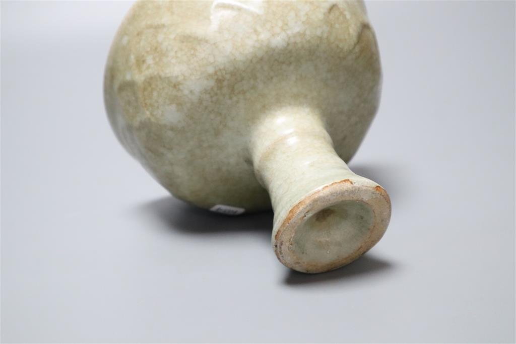 A Chinese Guan type celadon ground stem bowl, height 11cm